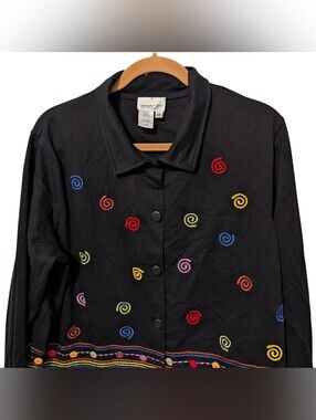 Coldwater Creek Womens XL Black Shirt Jacket Teachercore Whimsigoth PRIDE Art